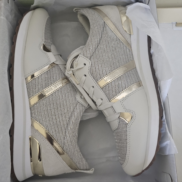 Michael Kors Dash Glitter Chain Mesh and Leather Trainer Sneakers - Picture 5 of 12